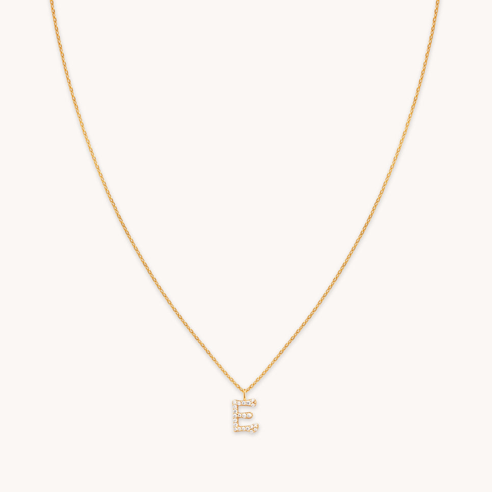 E Initial Pavé Pendant Necklace in Gold