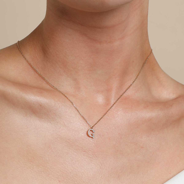 18k Gold Plated Jewellery - G Initial Pavé Pendant Necklace in Gold - Pendant Necklace - Astrid & Miyu