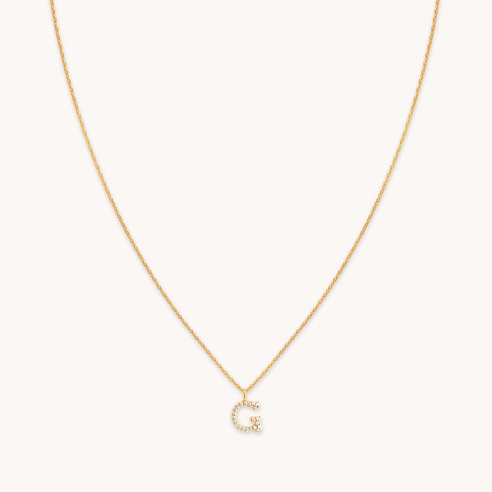 G Initial Pavé Pendant Necklace in Gold