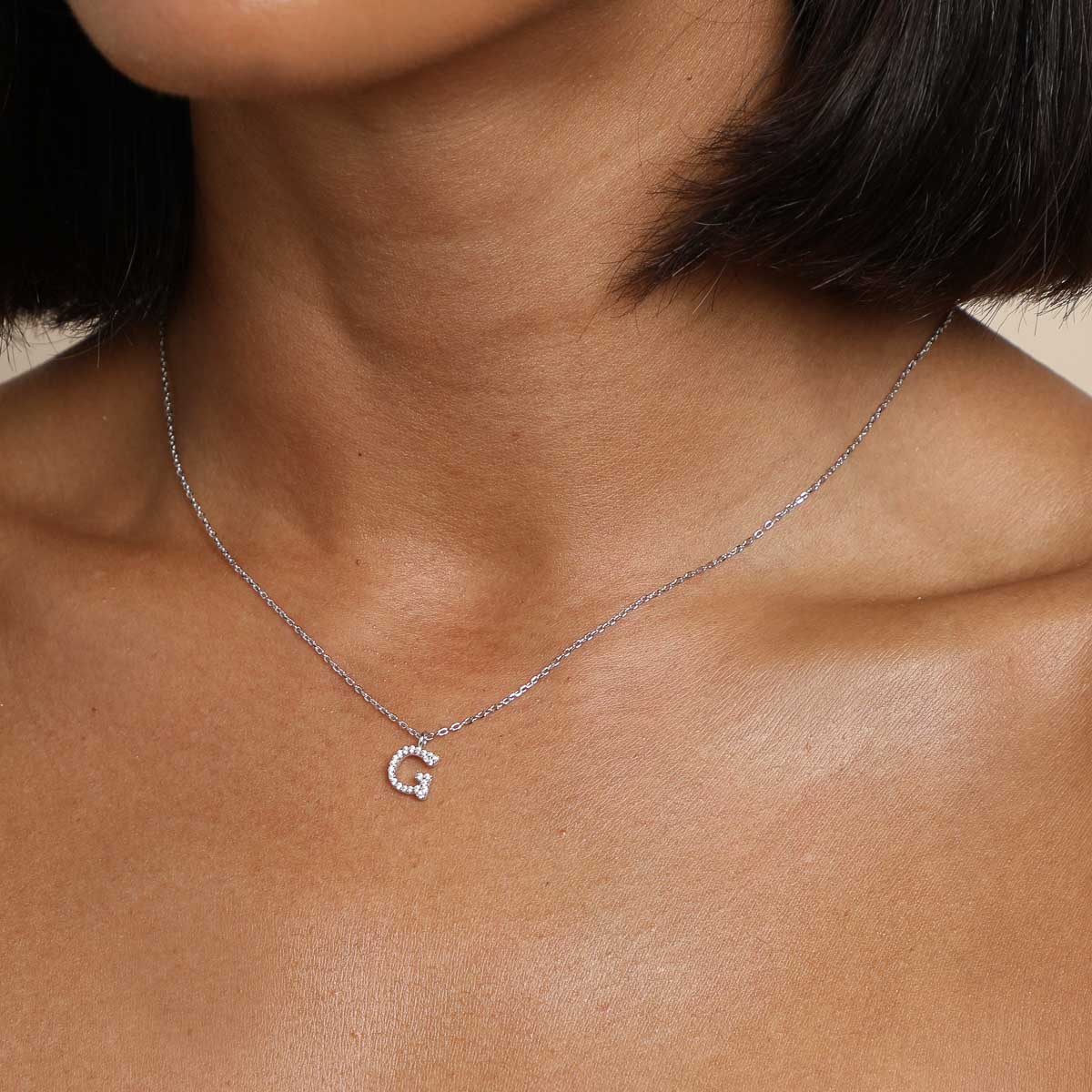 G Initial Pavé Pendant Necklace in Silver