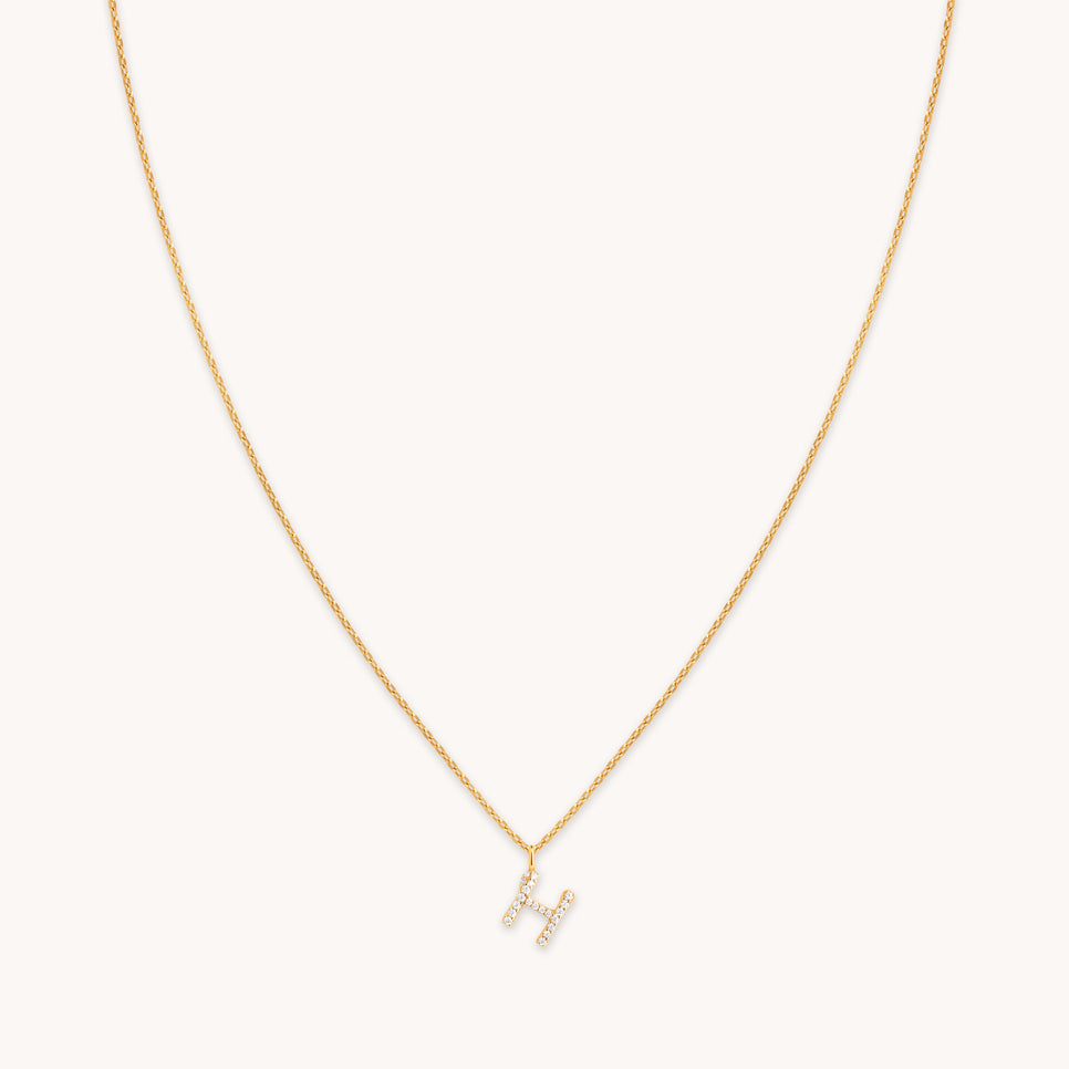 H Initial Pavé Pendant Necklace in Gold