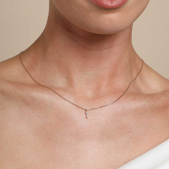 18k Gold Plated Jewellery - I Initial Pavé Pendant Necklace in Gold - Pendant Necklace - Astrid & Miyu