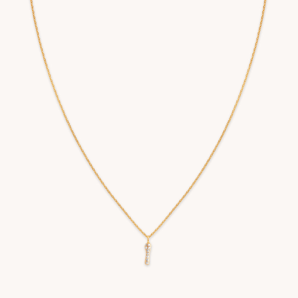 I Initial Pavé Pendant Necklace in Gold