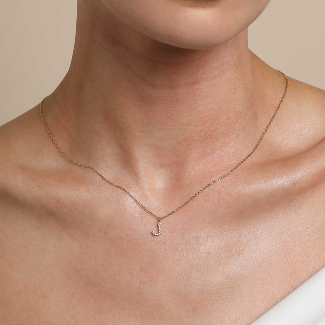 18k Gold Plated Jewellery - J Initial Pavé Pendant Necklace in Gold - Pendant Necklace - Astrid & Miyu