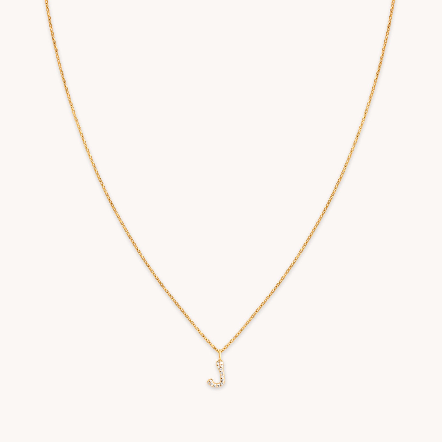 J Initial Pavé Pendant Necklace in Gold