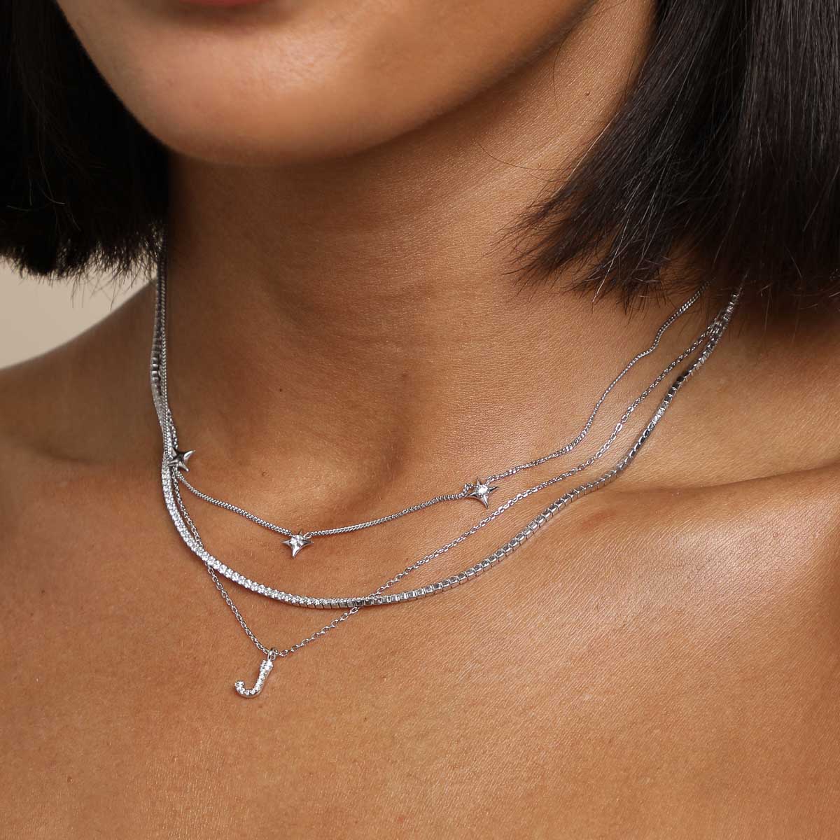 J Pavé Initial Silver Necklace | Astrid & Miyu Necklaces