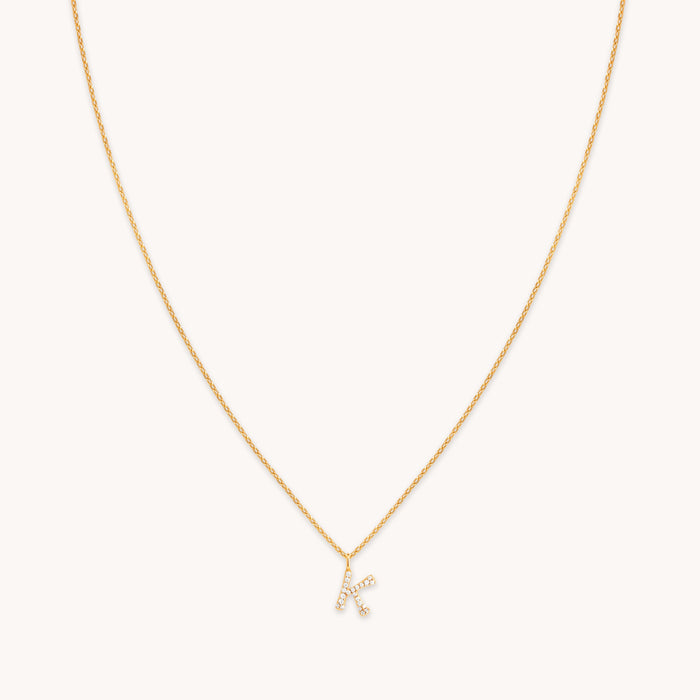 K Initial Pavé Pendant Necklace in Gold