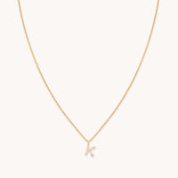 K Initial Pavé Pendant Necklace in Gold