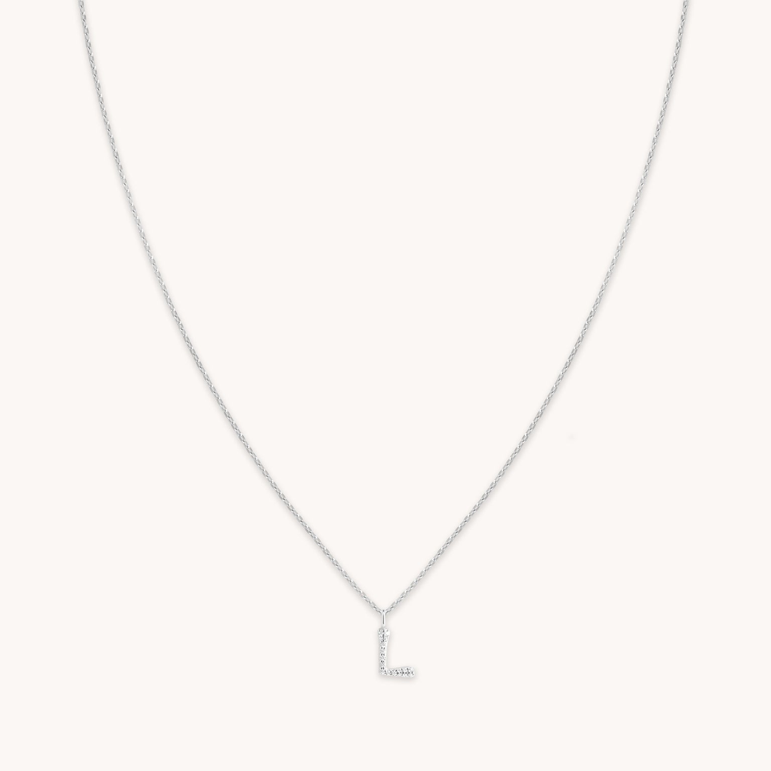 L Initial Pavé Pendant Necklace in Silver