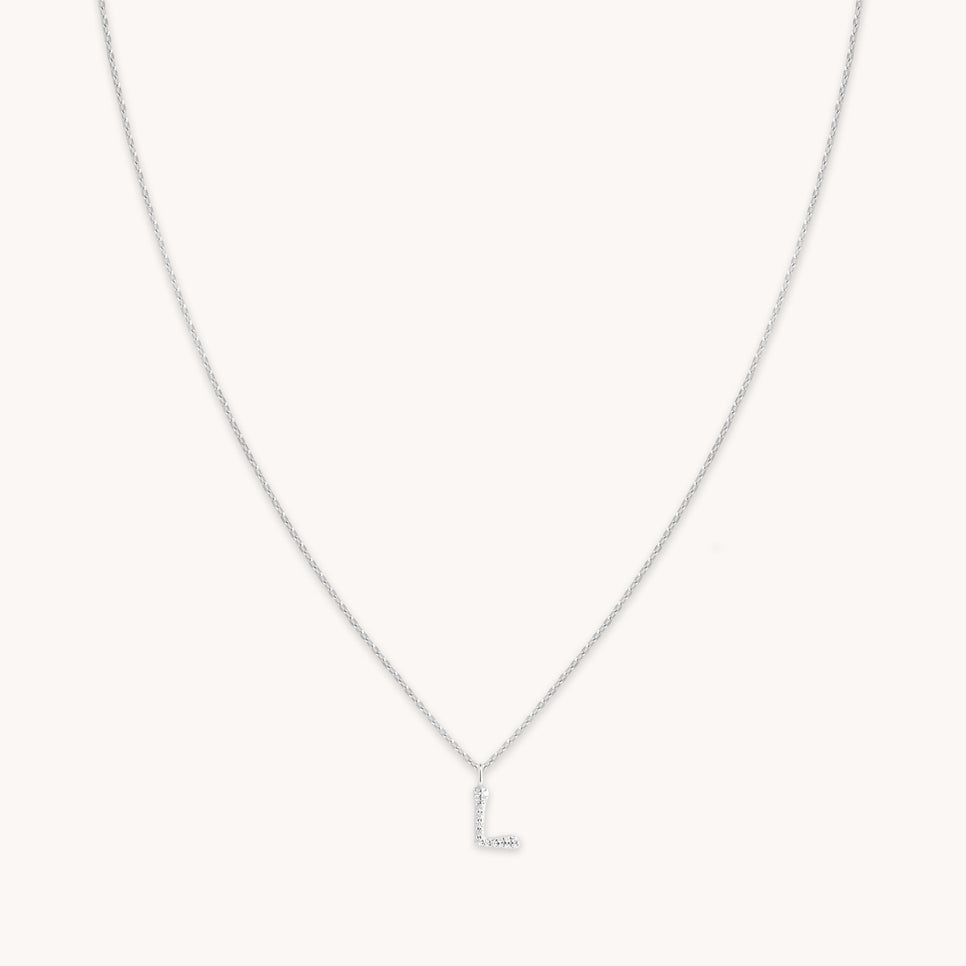 L Initial Pavé Pendant Necklace in Silver