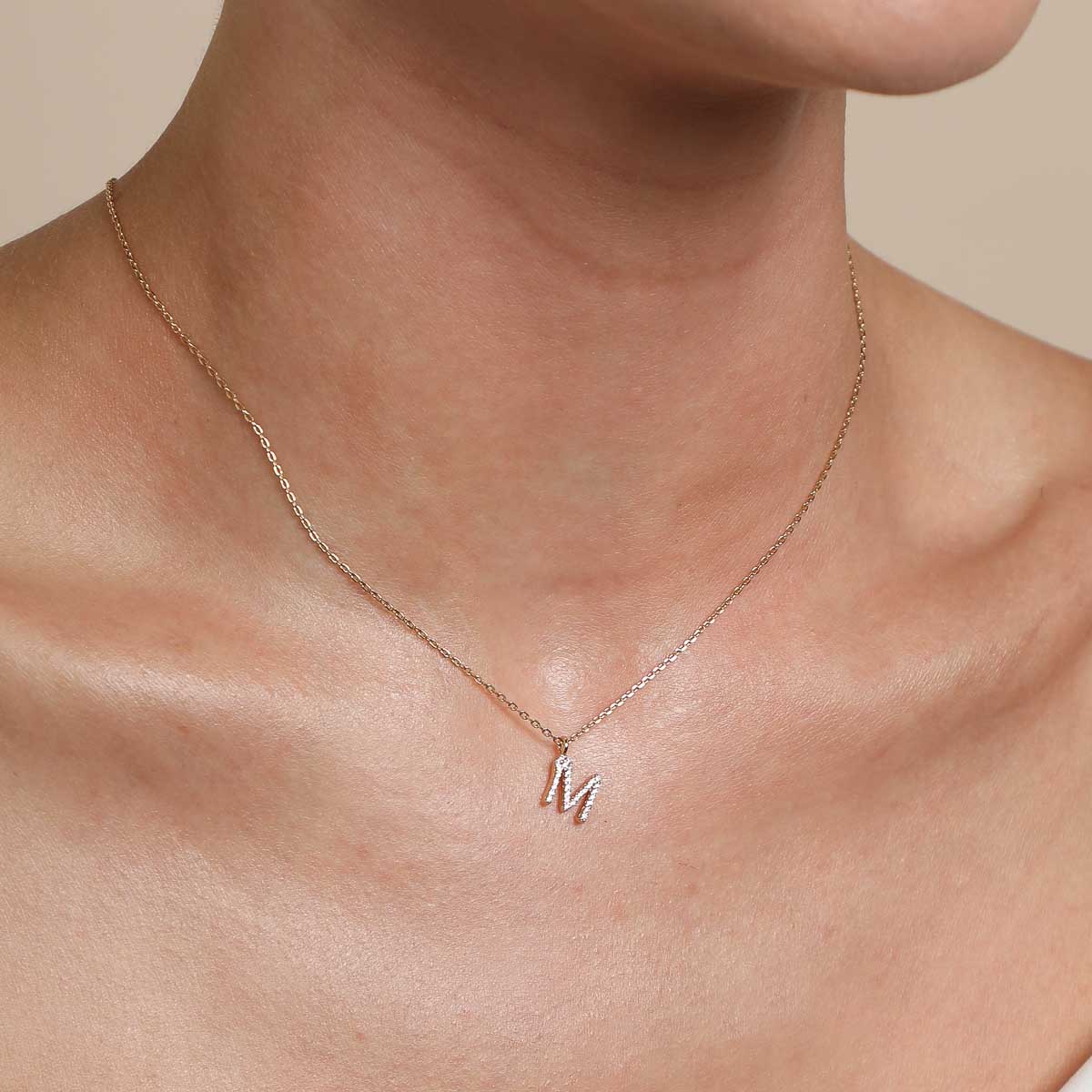 18K Gold Pave Letter Necklace Initial Necklace Personalized 