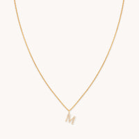 M Initial Pavé Pendant Necklace in Gold