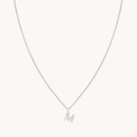 M Initial Pavé Pendant Necklace in Silver