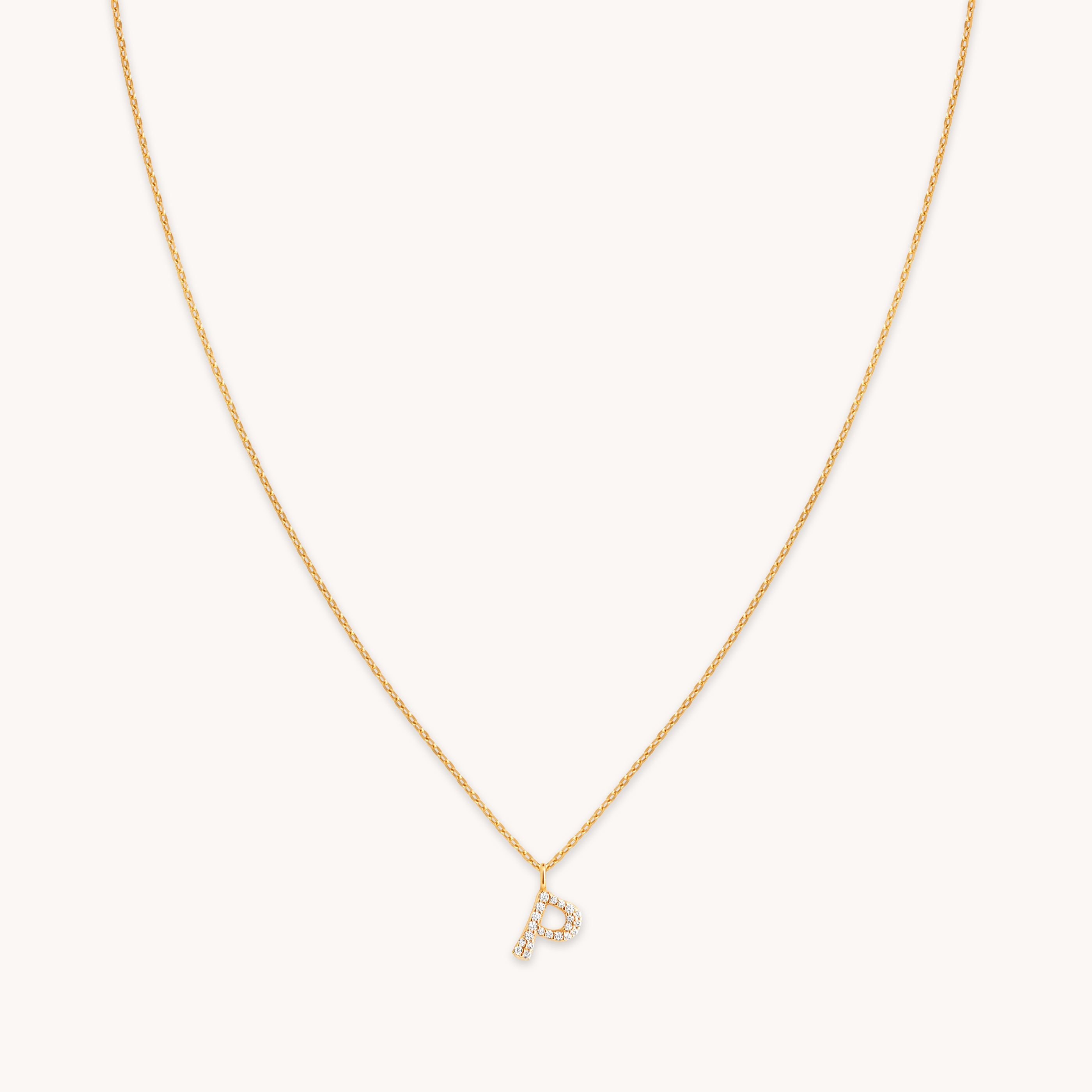 P Initial Pavé Pendant Necklace in Gold