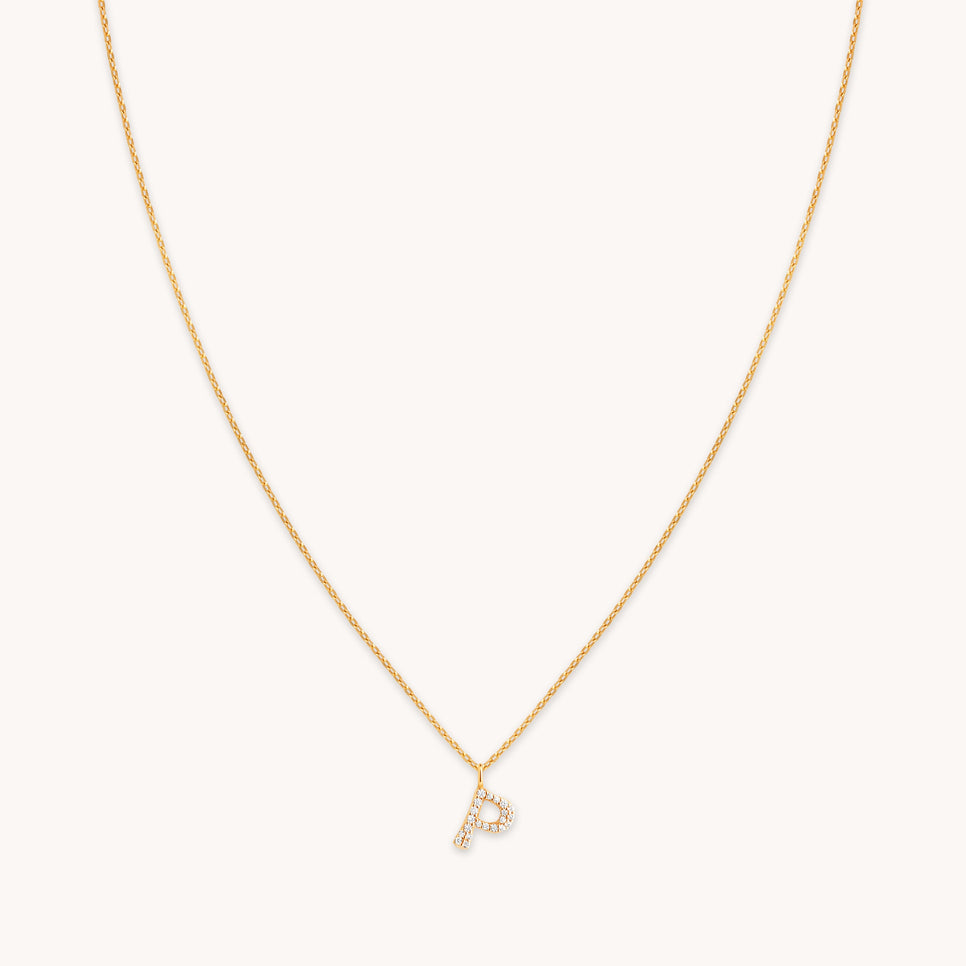 P Initial Pavé Pendant Necklace in Gold