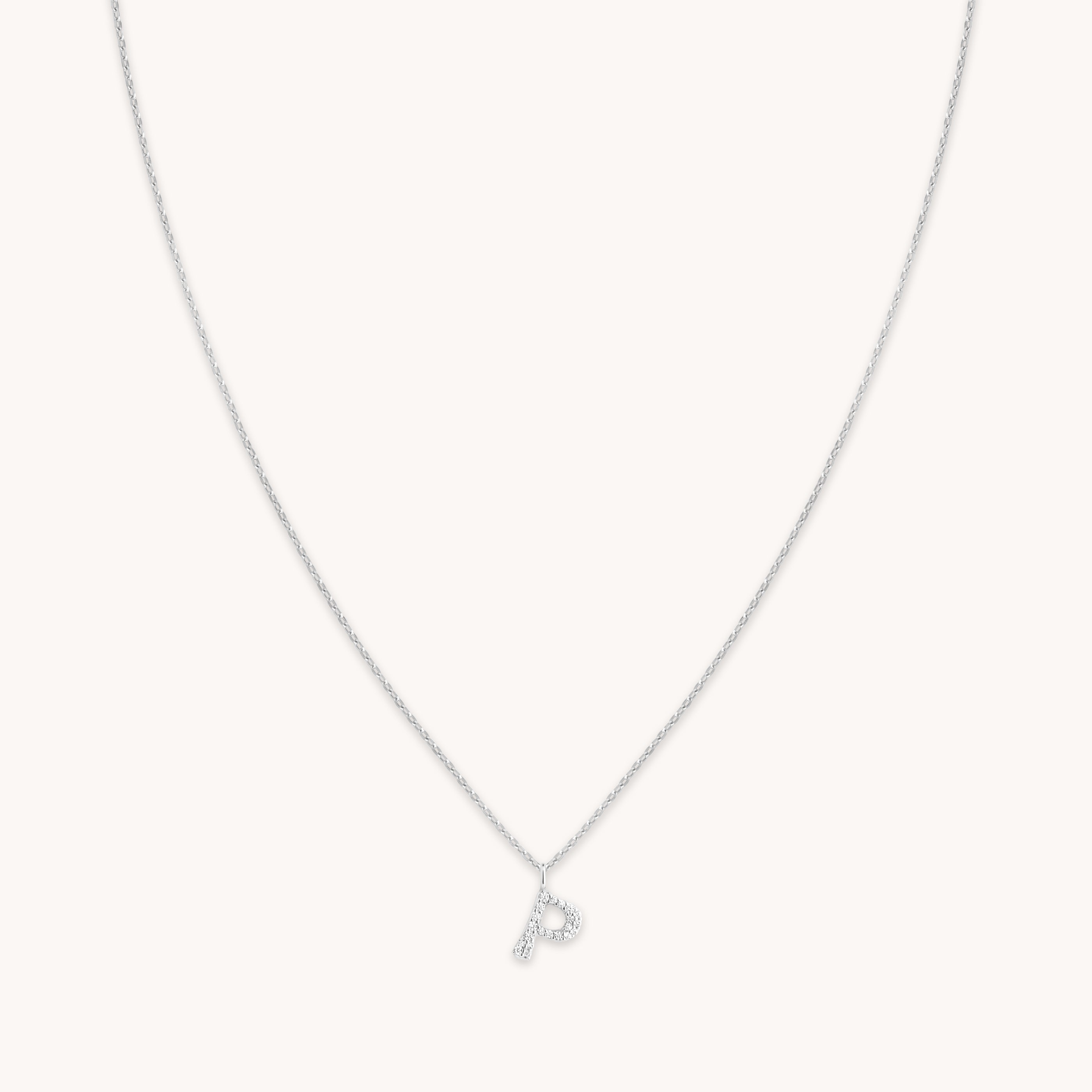 P Initial Pavé Pendant Necklace in Silver