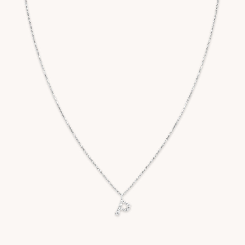 P Initial Pavé Pendant Necklace in Silver