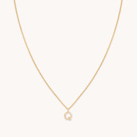 Q Initial Pavé Pendant Necklace in Gold