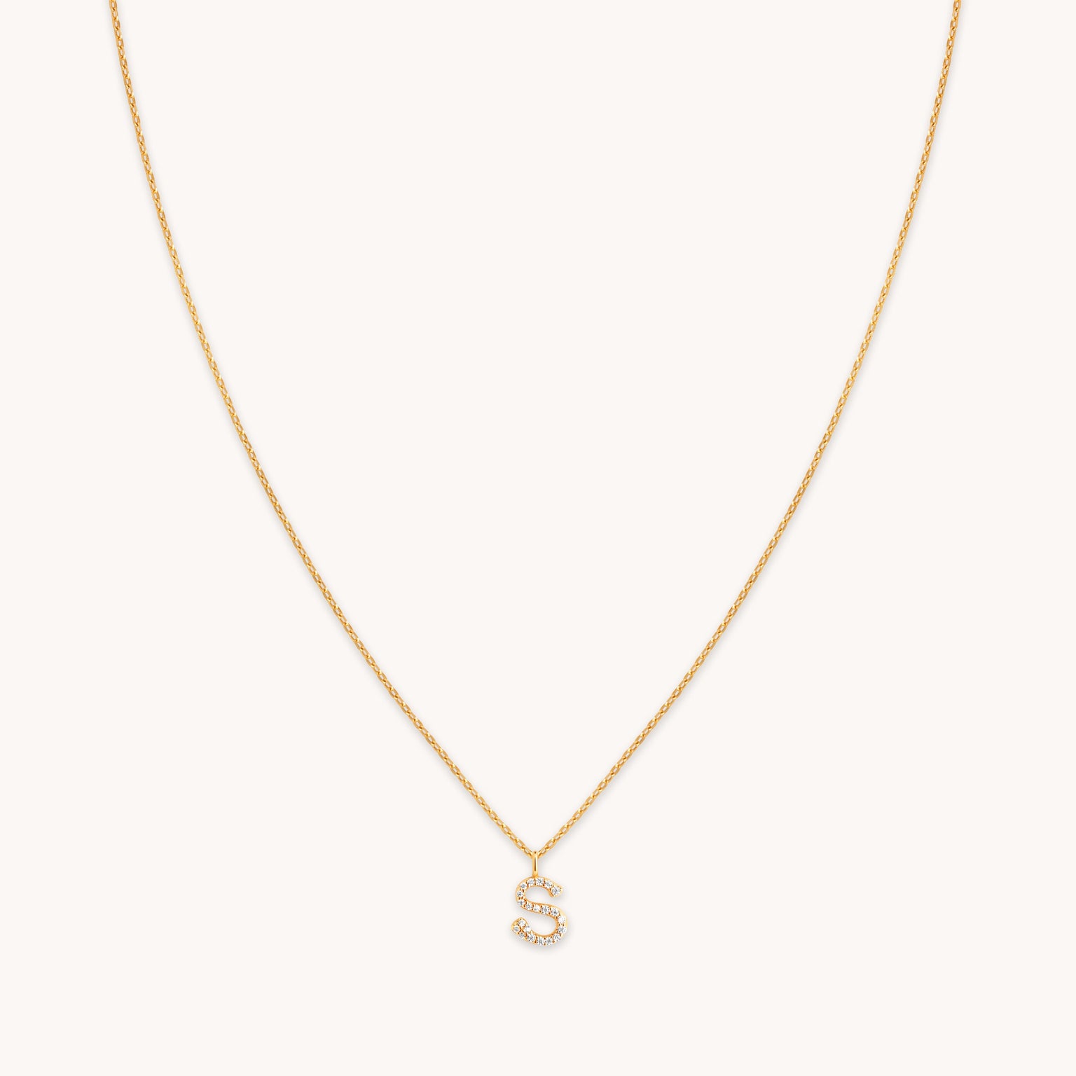 S Initial Pavé Pendant Necklace in Gold