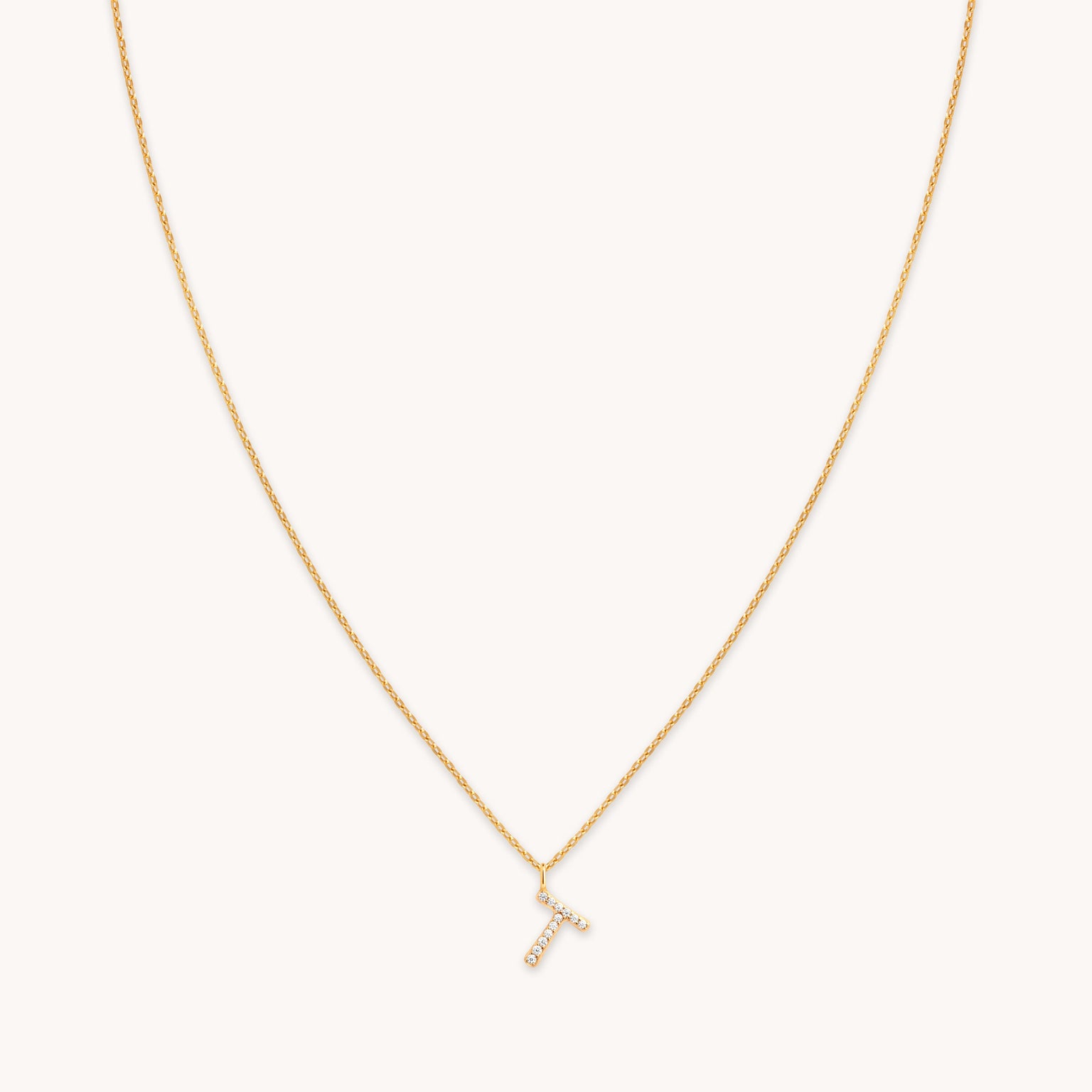 T Initial Pavé Pendant Necklace in Gold