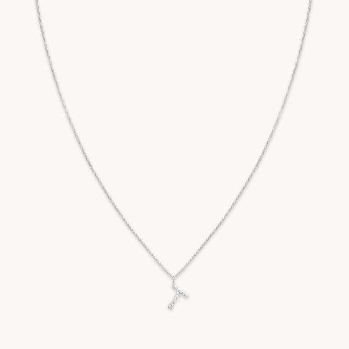 T Initial Pavé Pendant Necklace in Silver