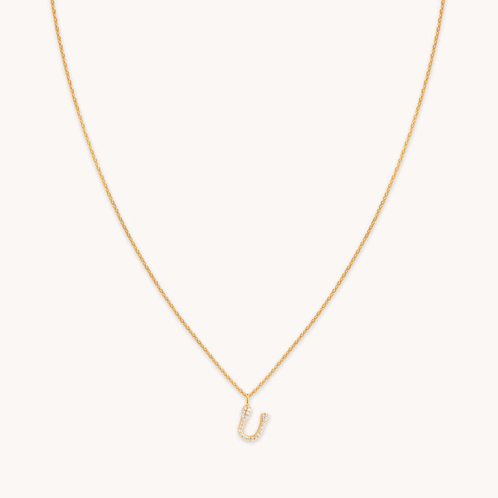 U Initial Pavé Pendant Necklace in Gold