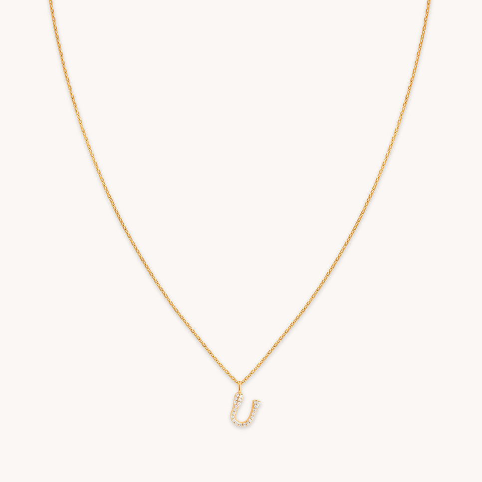 U Initial Pavé Pendant Necklace in Gold