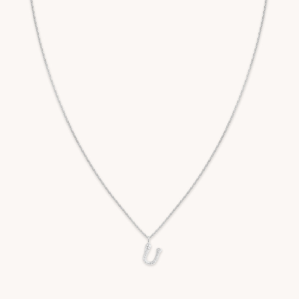 U Initial Pavé Pendant Necklace in Silver