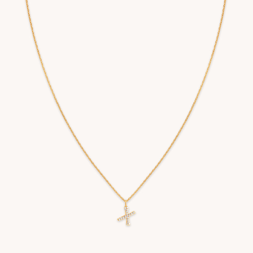 X Initial Pavé Pendant Necklace in Gold