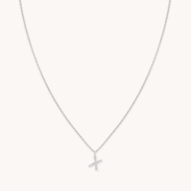 X Initial Pavé Pendant Necklace in Silver