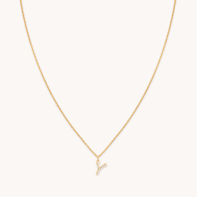 Y Initial Pavé Pendant Necklace in Gold