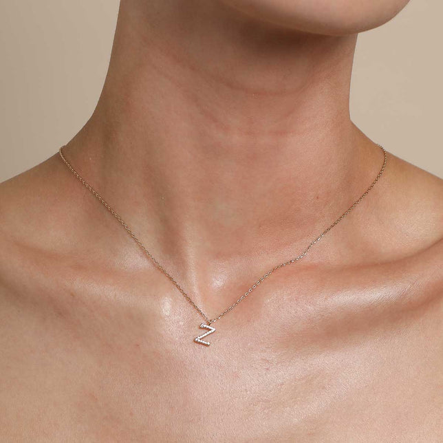 18k Gold Plated Jewellery - Z Initial Pavé Pendant Necklace in Gold - Pendant Necklace - Astrid & Miyu