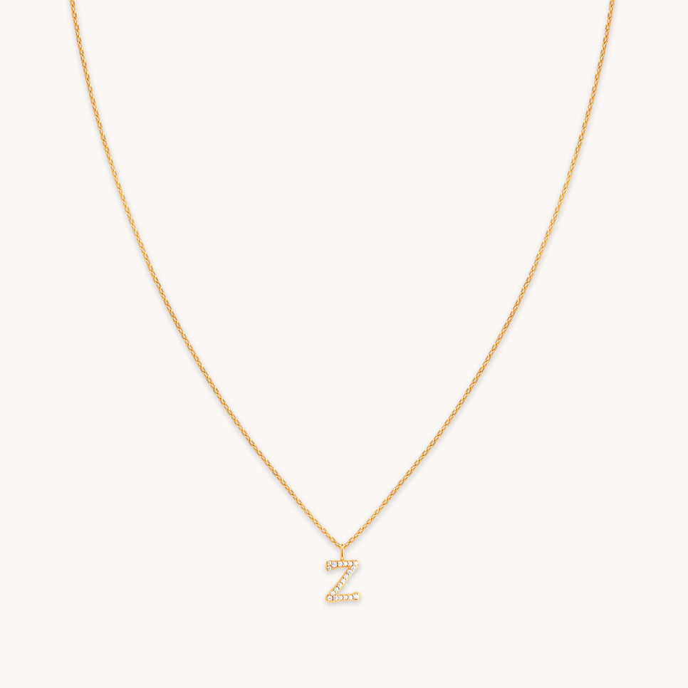 18k Gold Plated Jewellery - Z Initial Pavé Pendant Necklace in Gold - Pendant Necklace - Astrid &amp; Miyu