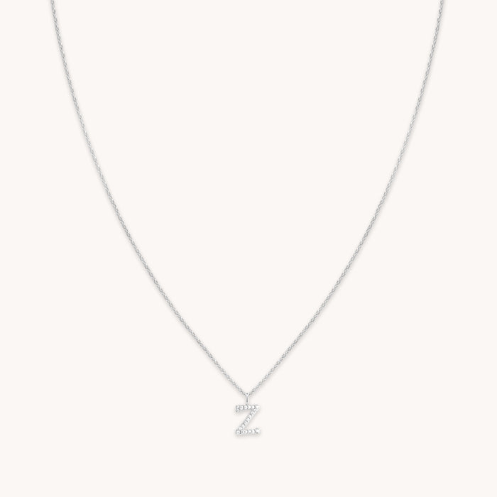 Z Initial Pavé Pendant Necklace in Silver