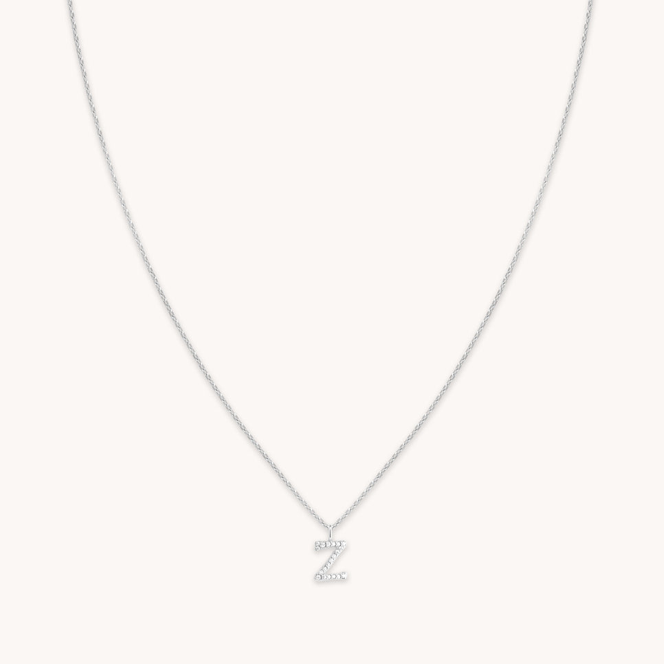 Z Initial Pavé Pendant Necklace in Silver