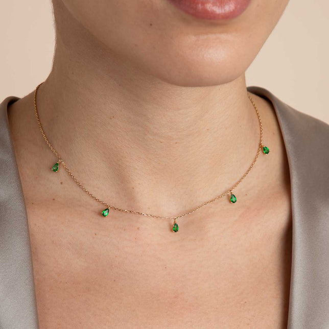 Green Topaz Charm Necklace in Gold