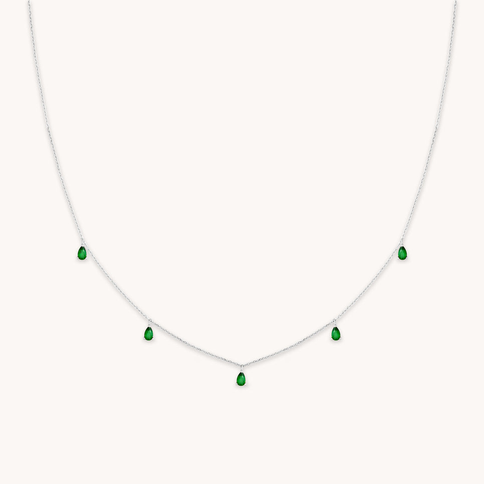 Green Topaz Charm Necklace in Silver