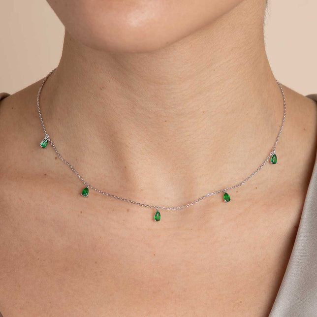 Green Topaz Charm Necklace in Silver