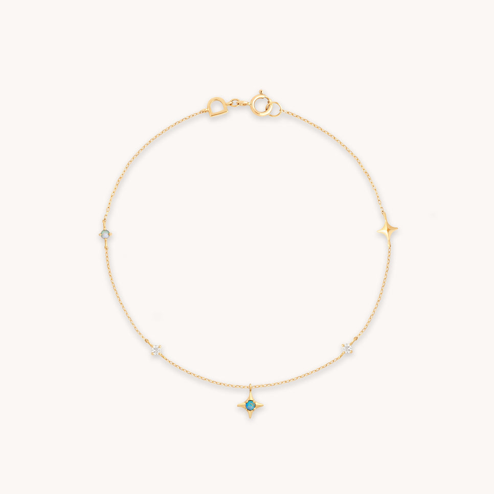 Cosmic Star Opal Charm Bracelet in Solid Gold