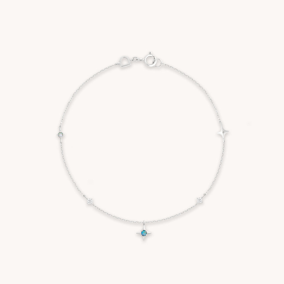 Cosmic Star Opal Charm Bracelet in Solid White Gold