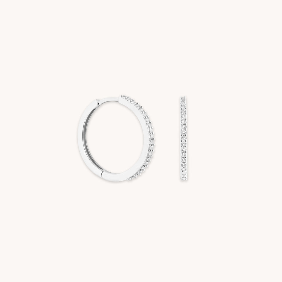 White Topaz Pavé Hoops in Solid White Gold