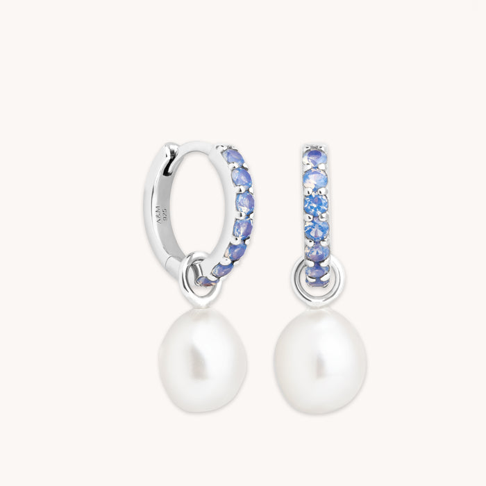 Opal Pearl Charm Huggies in Silver