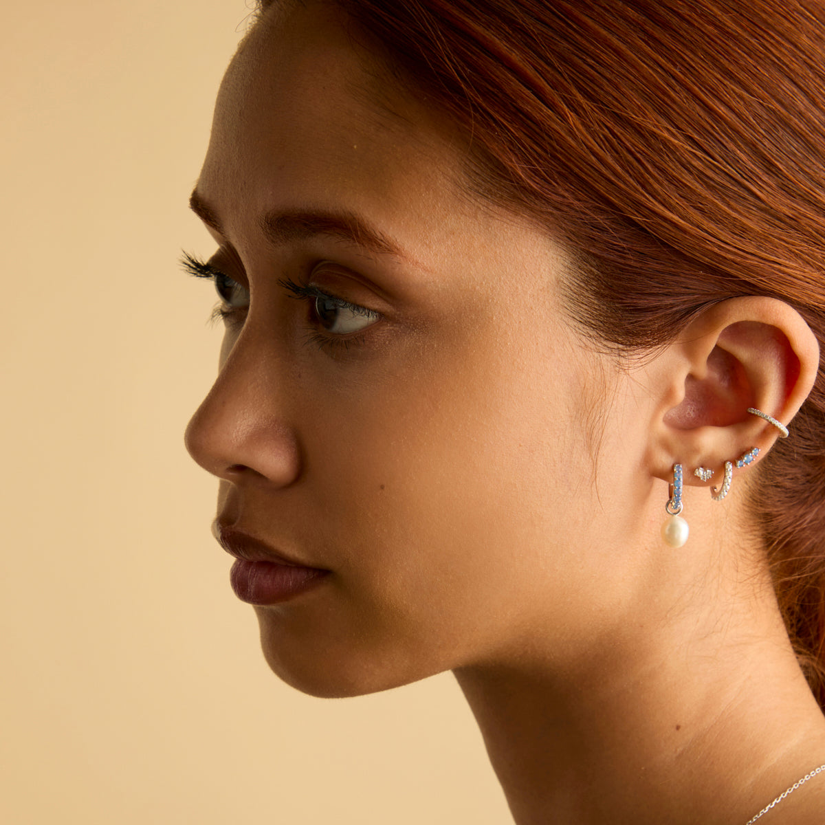 Opal Pearl Charm Huggies in Silver