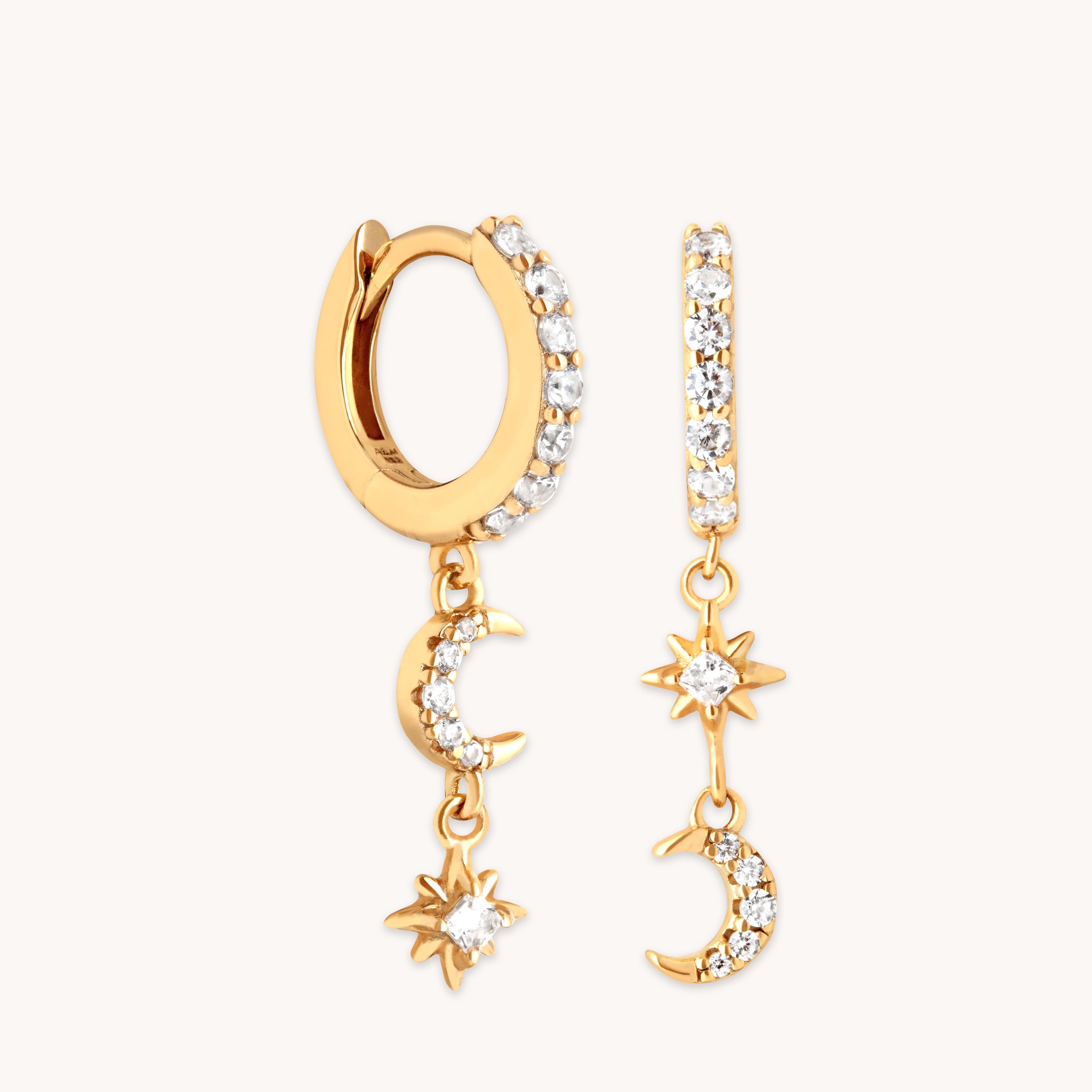 Star & Moon Charm Huggies in Gold