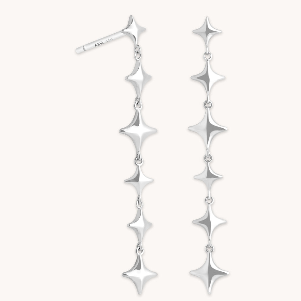 Cosmic Star Drop Studs in Silver