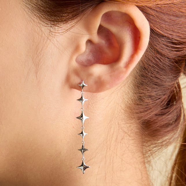Cosmic Star Drop Studs in Silver