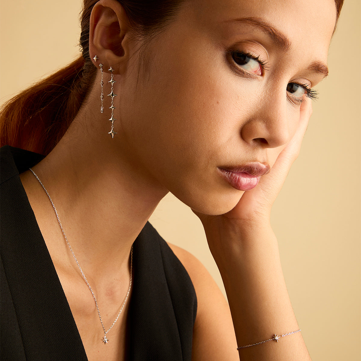 Cosmic Star Drop Studs in Silver