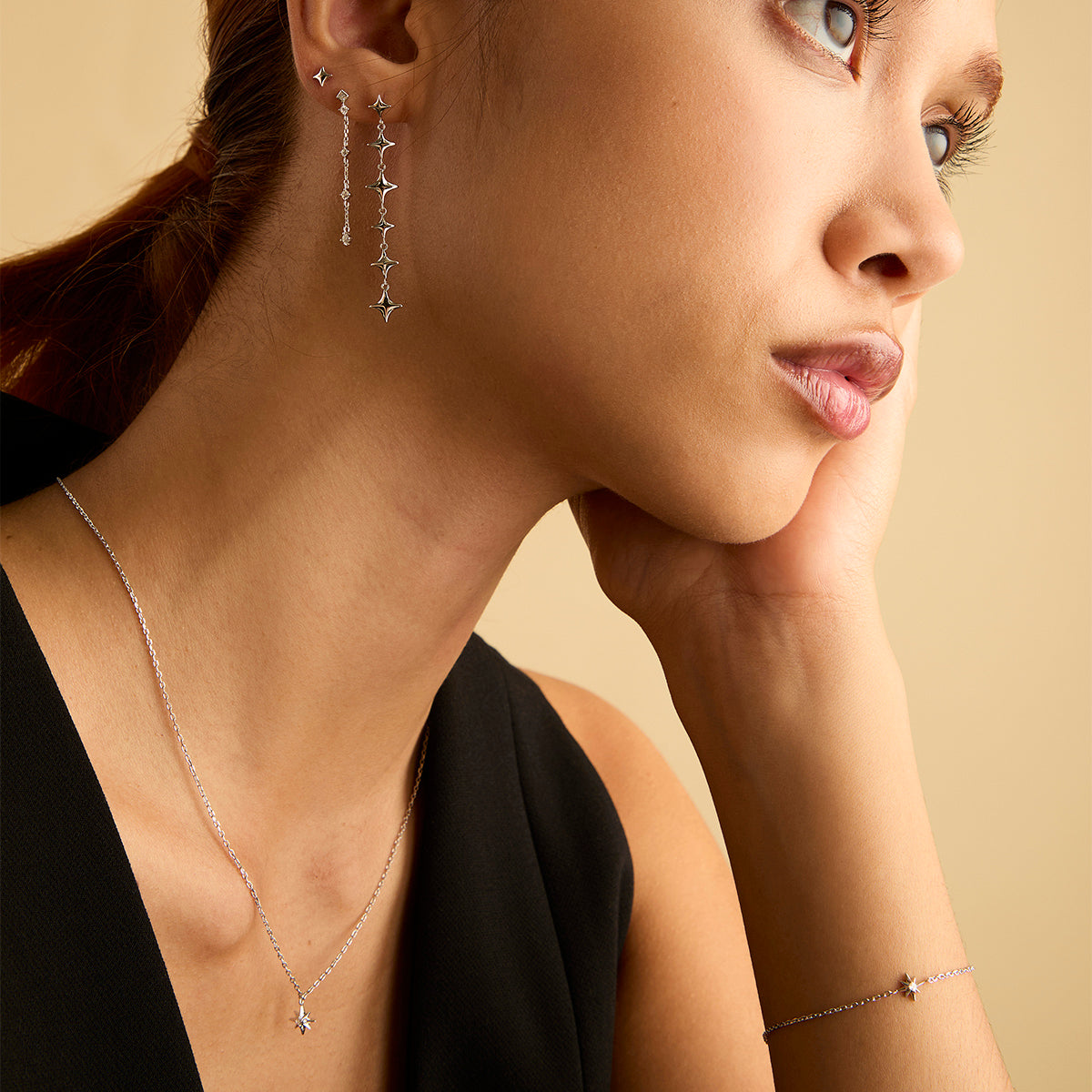 Cosmic Star Drop Studs in Silver