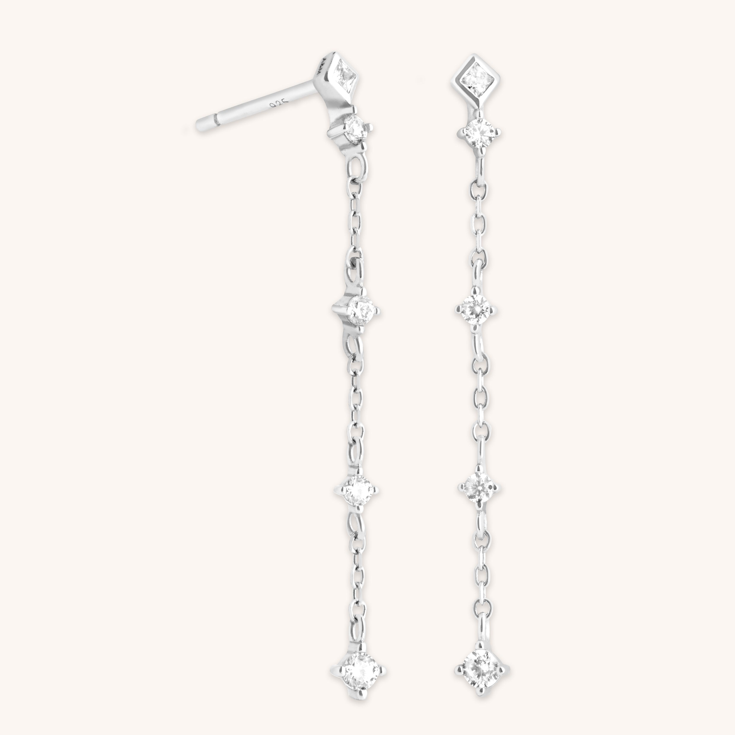 Crystal Chain Drop Studs in Silver
