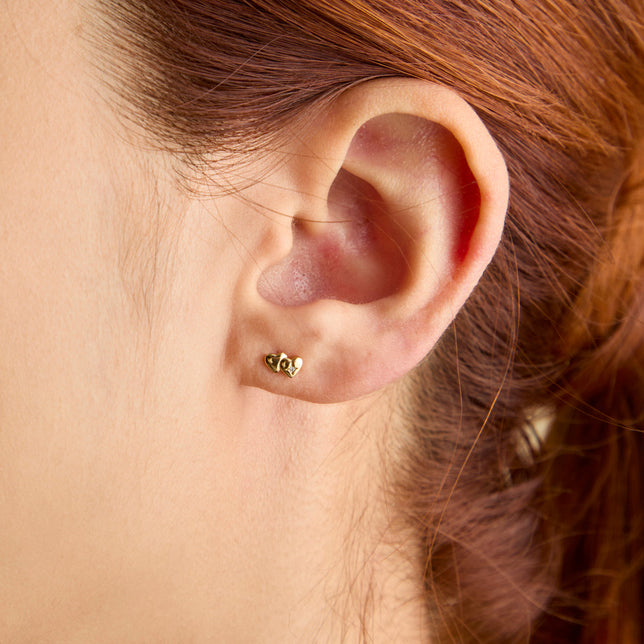 Double Heart Stud Earrings in Gold